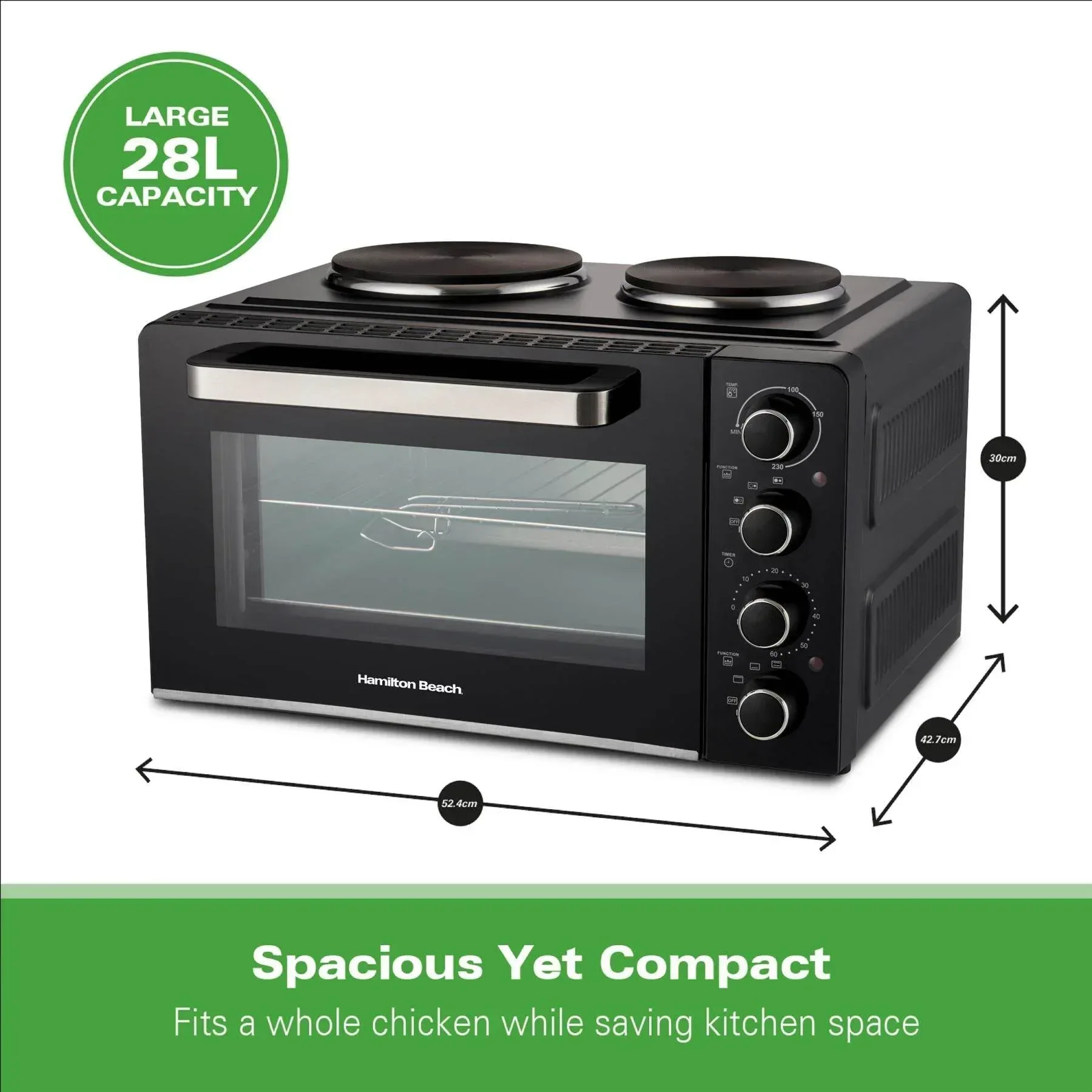 Hamilton Beach 28L Mini Oven with Double Hotplate - Image 3