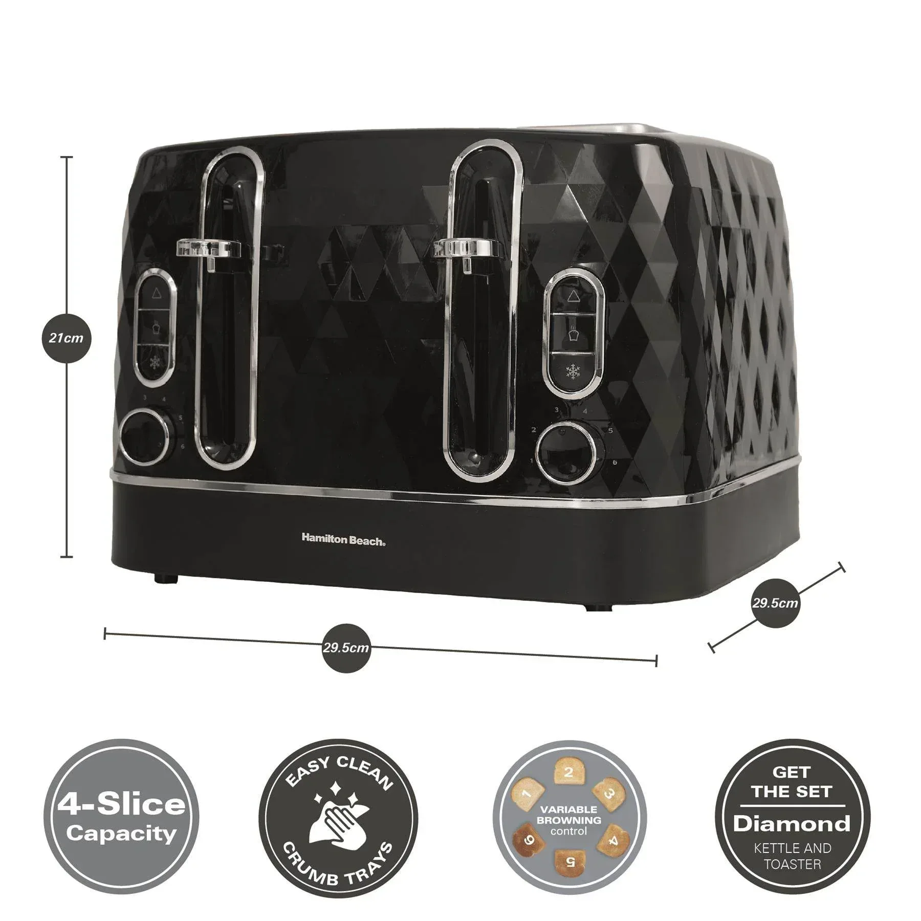 Hamilton Beach Diamond Kettle & Toaster Set Black - Image 5