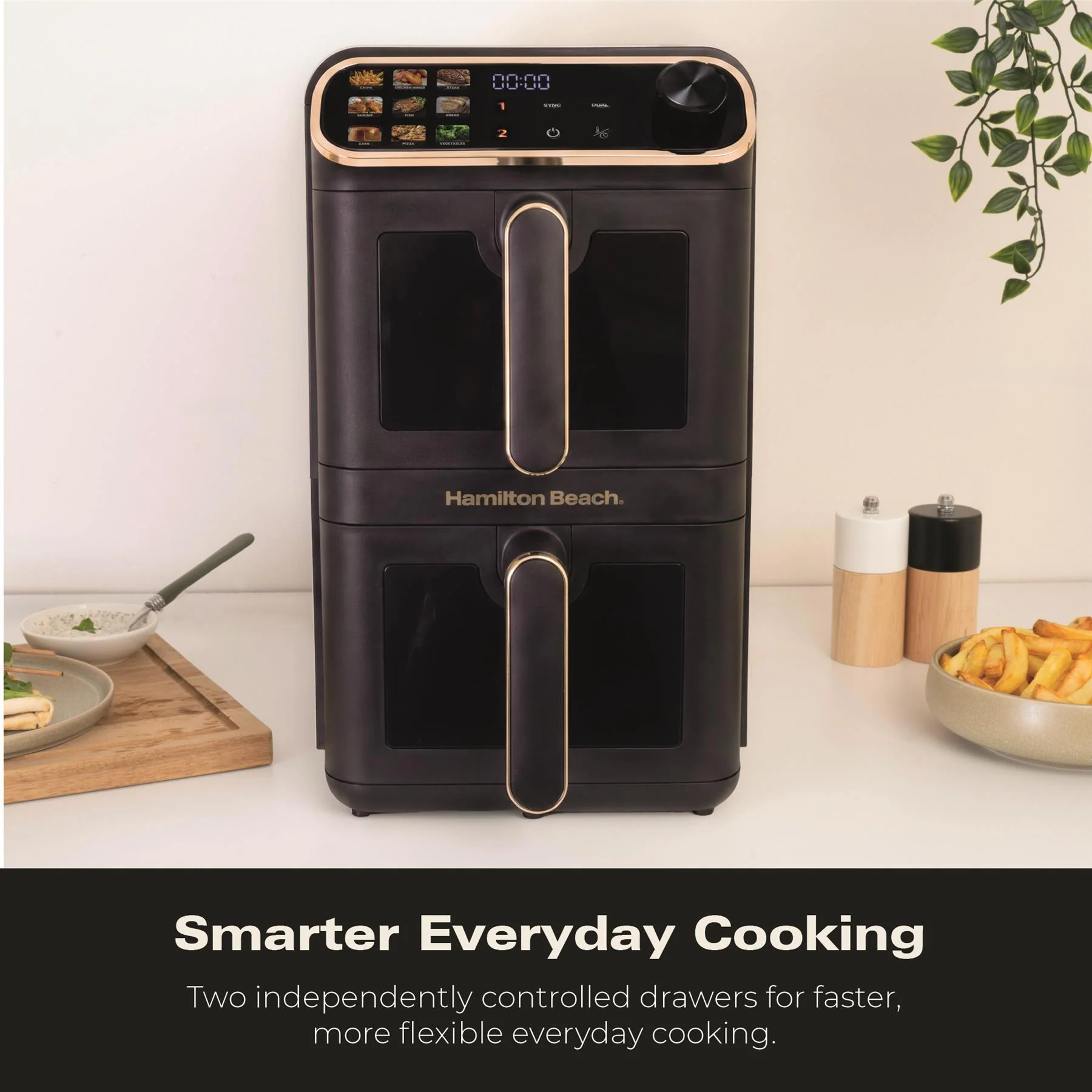Hamilton Beach DualStack 11L Smart Air Fryer - Black & Brushed Brass - Image 4