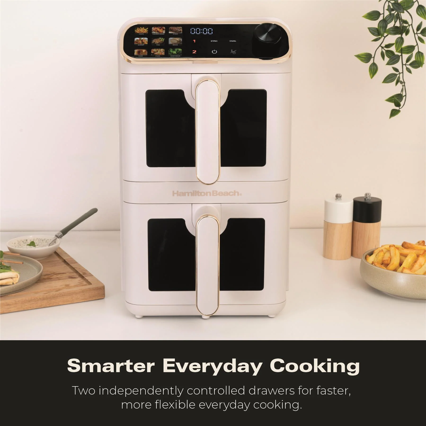 Hamilton Beach DualStack 11L Smart Air Fryer - Stone & Brushed Brass - Image 4