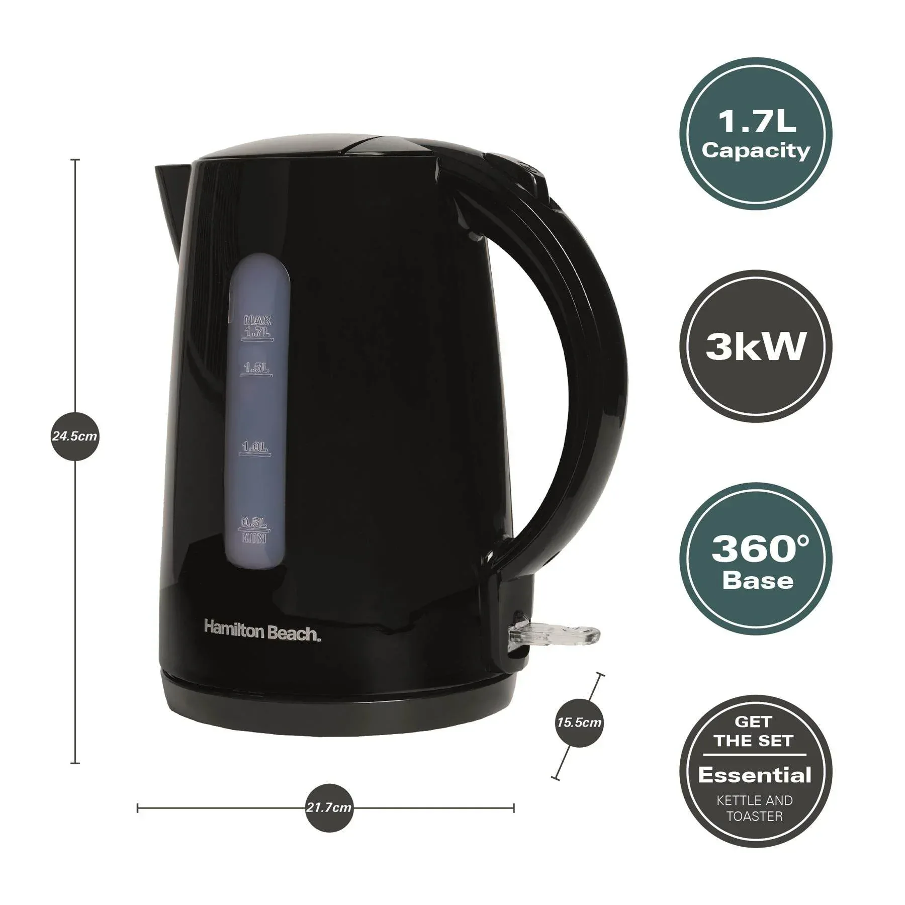 Hamilton Beach Essentials 1.7L Rapid Boil Kettle - Black - Image 6