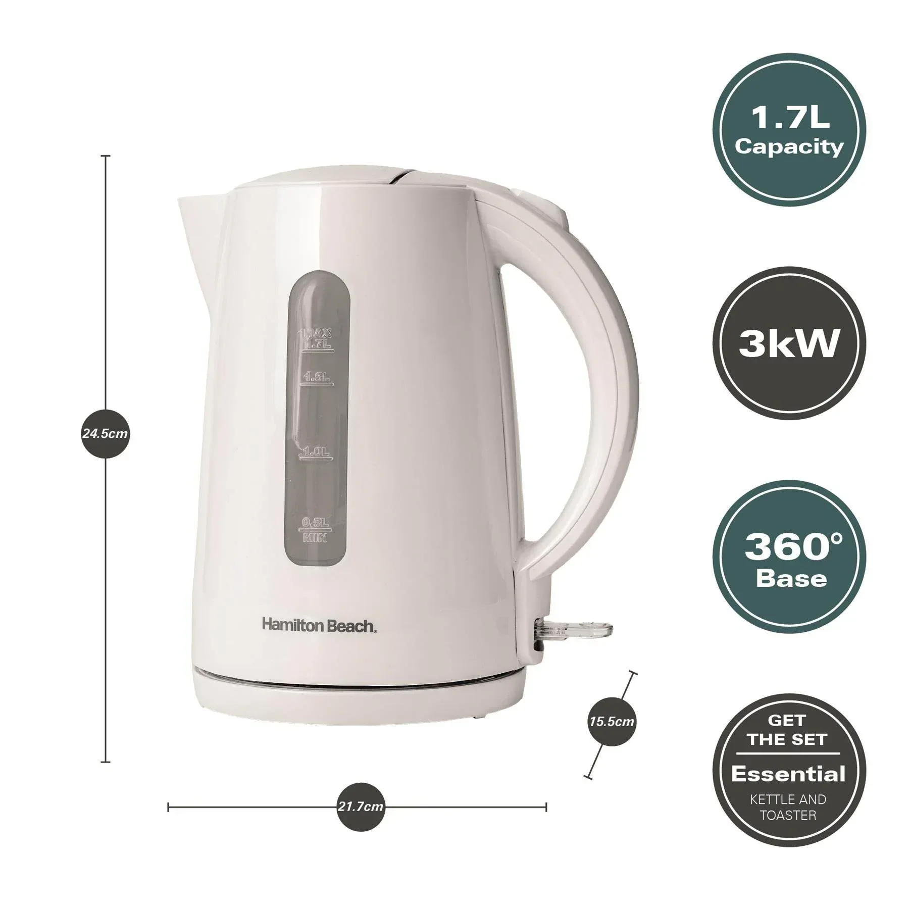 Hamilton Beach Essentials 1.7L Rapid Boil Kettle - White - Image 6