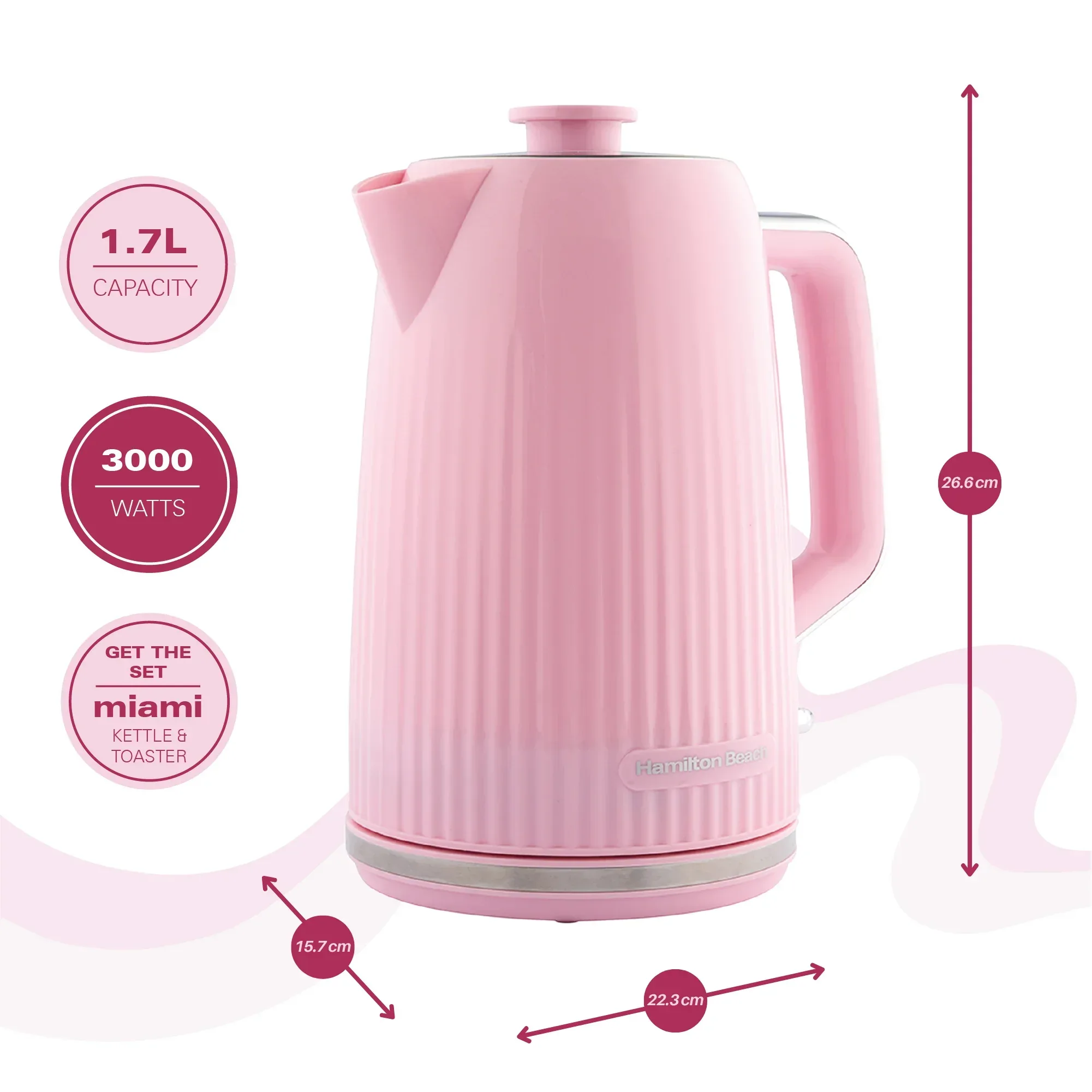 Hamilton Beach Miami Kettle, Toaster & Microwave Set - Flamingo Pink - Image 8