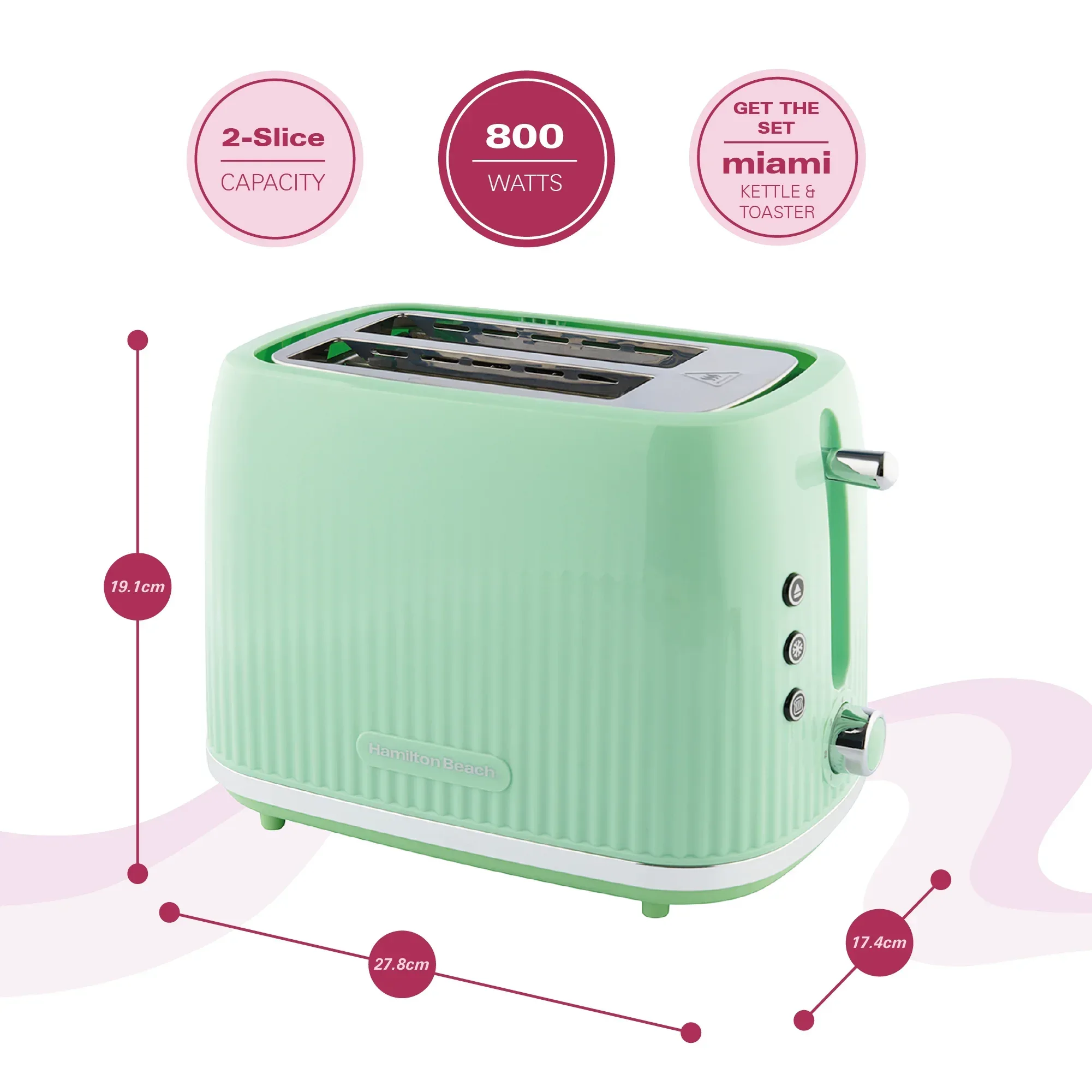 Hamilton Beach Miami Kettle, Toaster & Microwave Set - Mojito Mint - Image 7