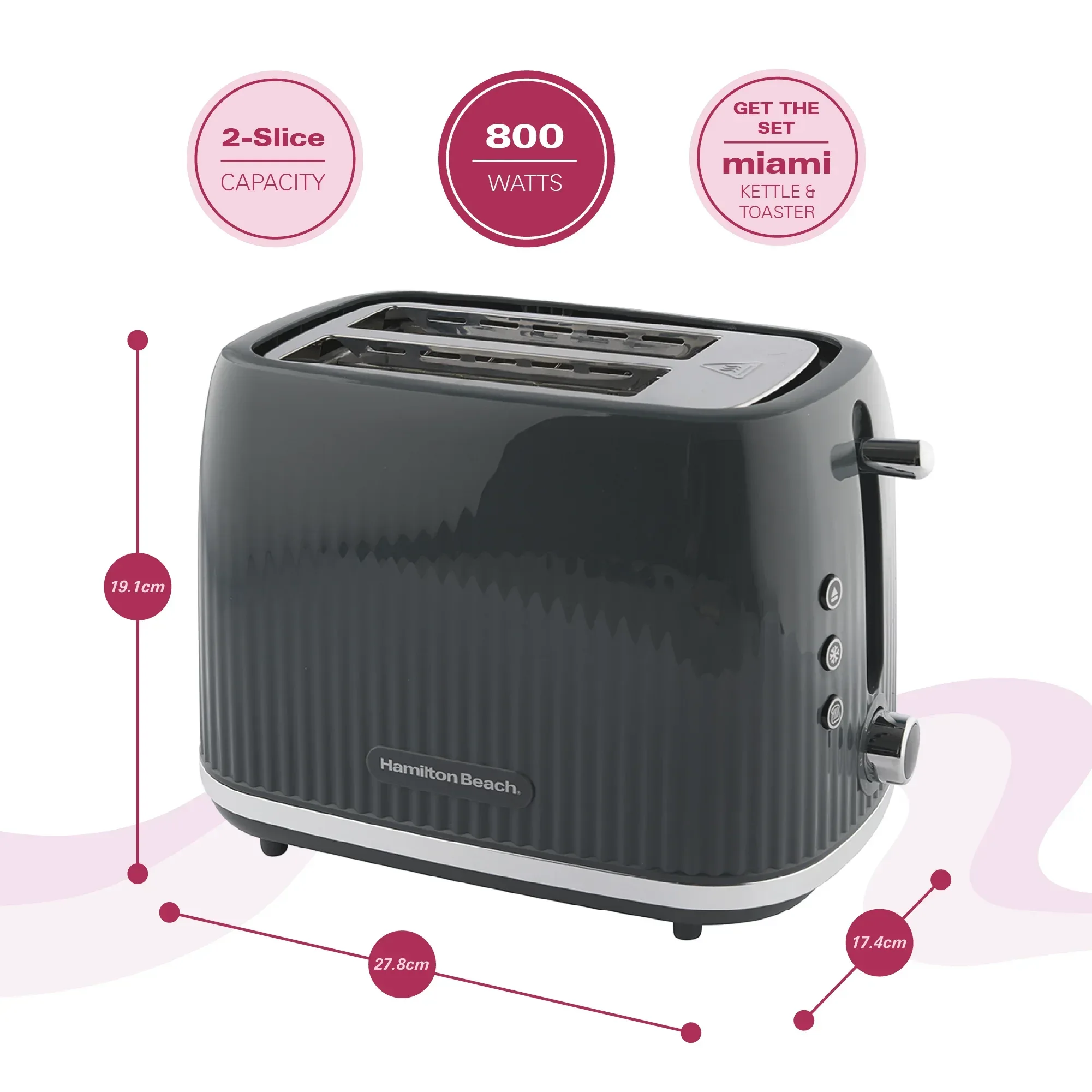 Hamilton Beach Miami Kettle & Toaster Set Charcoal Grey - Image 7