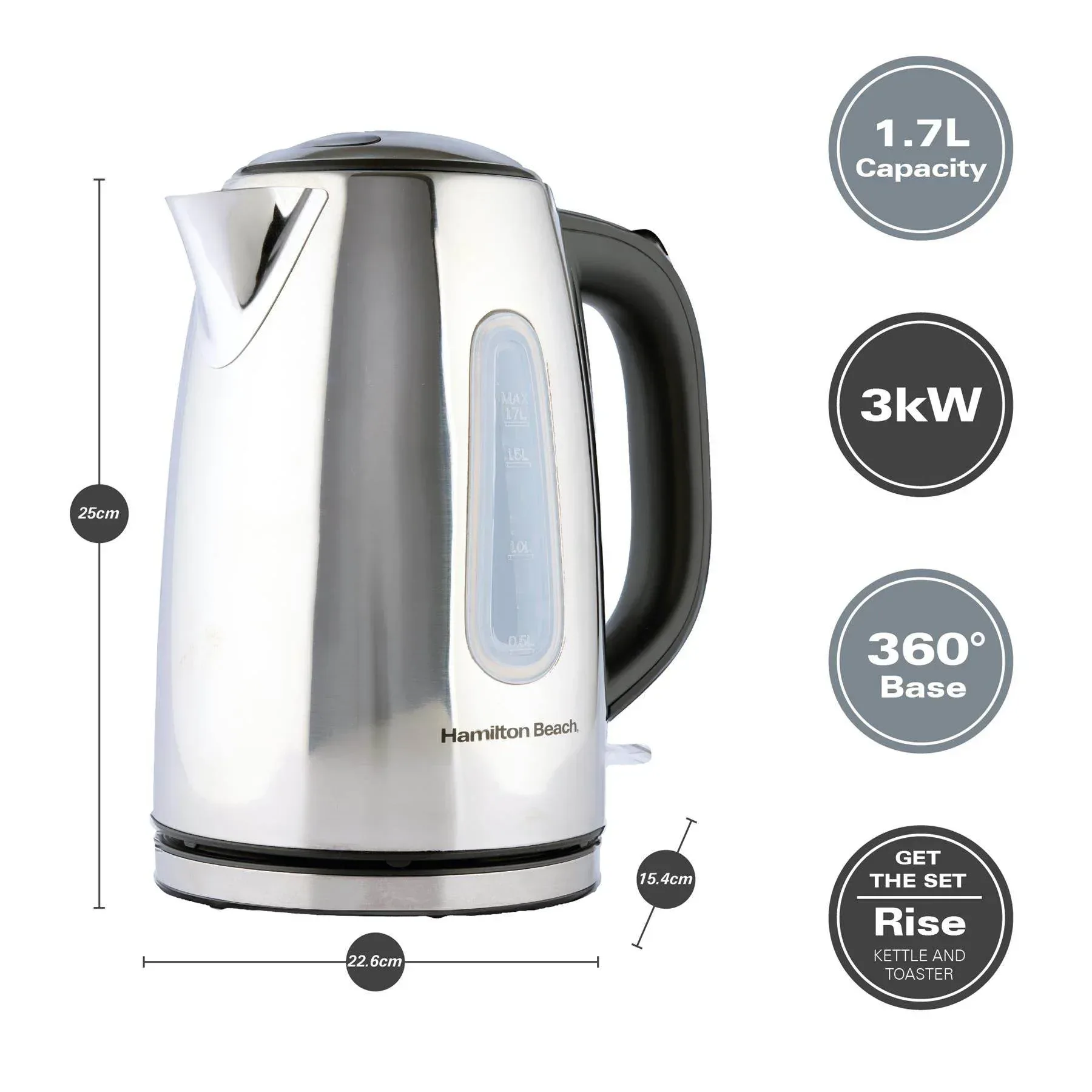 Hamilton Beach Rise Kettle & 2 Slice Toaster Set - Polished - Image 5