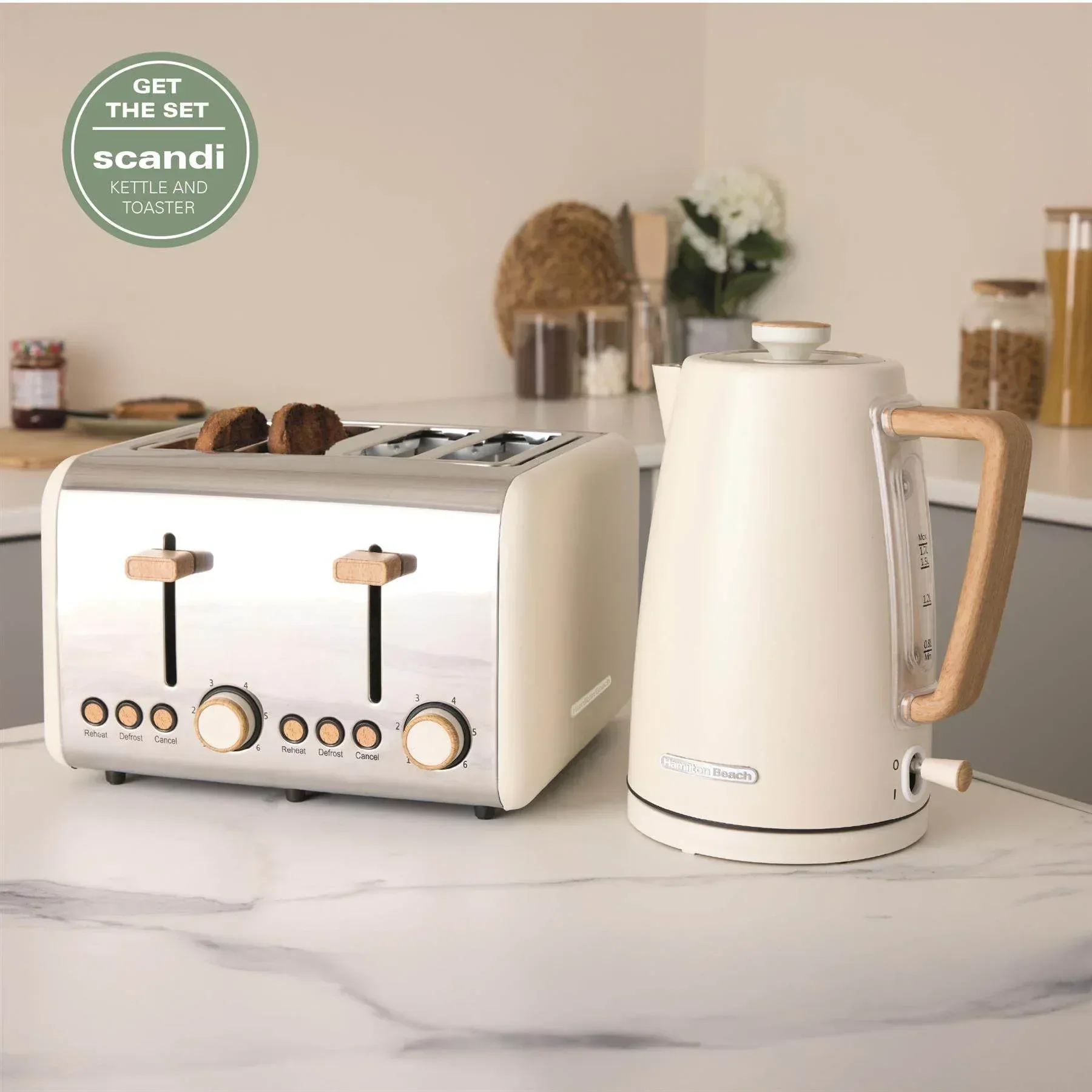 Hamilton Beach Scandi 1.7L Kettle - Matte Cream with Wood Effect - Image 11
