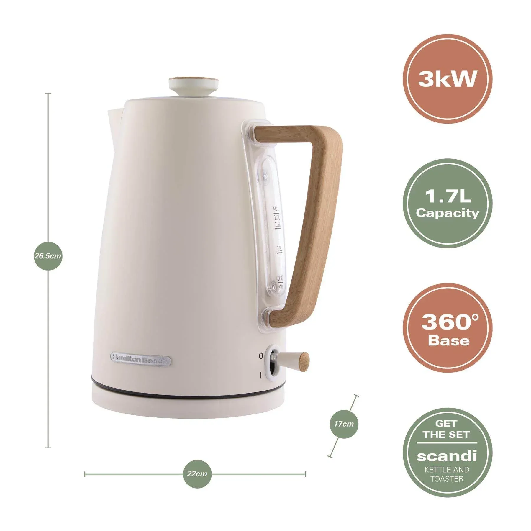 Hamilton Beach Scandi Classic Kettle & Toaster Set - Cream - Image 5