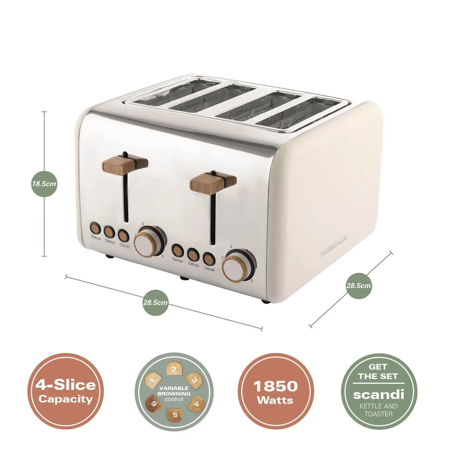 Hamilton Beach Scandi Classic Kettle & Toaster Set - Cream - Image 6