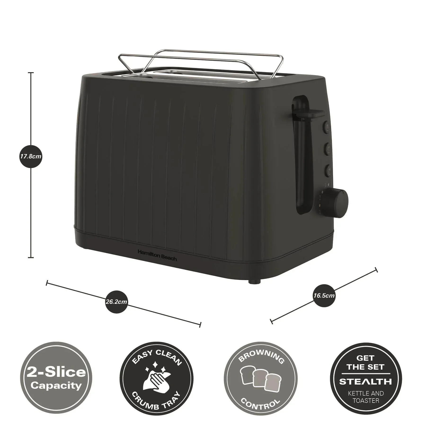 Hamilton Beach Stealth 2 Slice Textured Toaster - Matte Black - Image 4