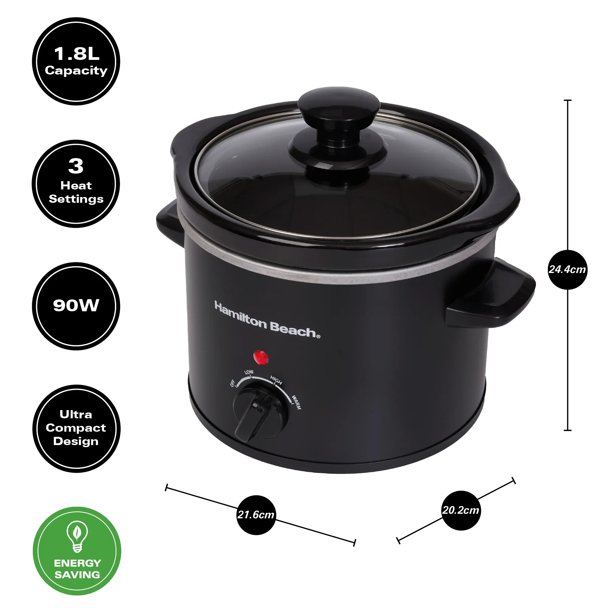 Hamilton Beach The Mighty Mini 1.8L Slow Cooker - Black - Image 4