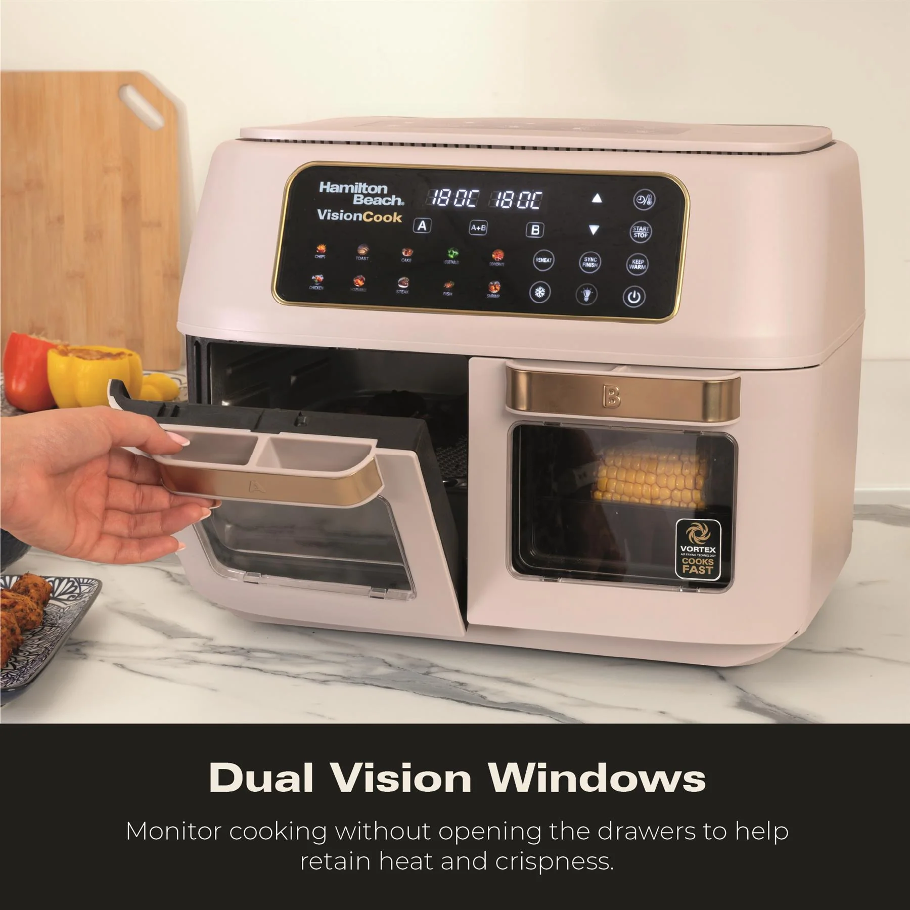 Hamilton Beach VisionCook 11L Dual Air Fryer Oven - Stone & Brass - Image 7